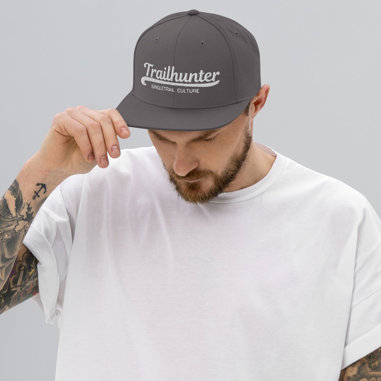Trailhunter-Mtb-singletrail_culture-classic-snapback,grau ,Kappe ,Singletrail culture, trailbuilder ,cap ,flexfit,Mountainbike