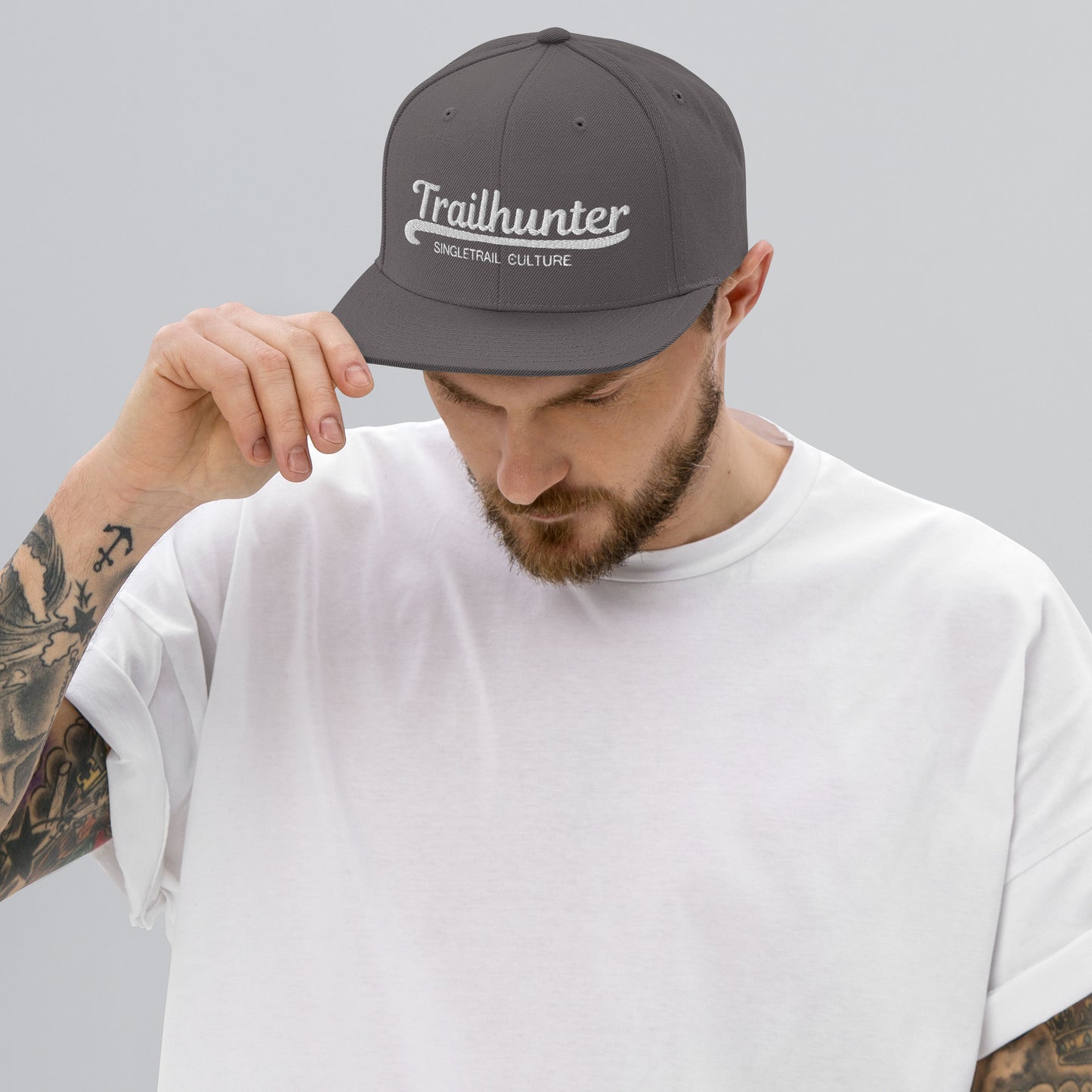 Trailhunter-Mtb-singletrail_culture-classic-snapback,grau ,Kappe ,Singletrail culture, trailbuilder ,cap ,flexfit,Mountainbike 