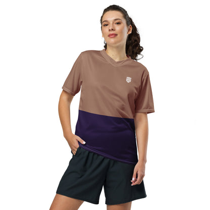 Frau mit trailhunter mtb mocha mousse/Navy Trikot 