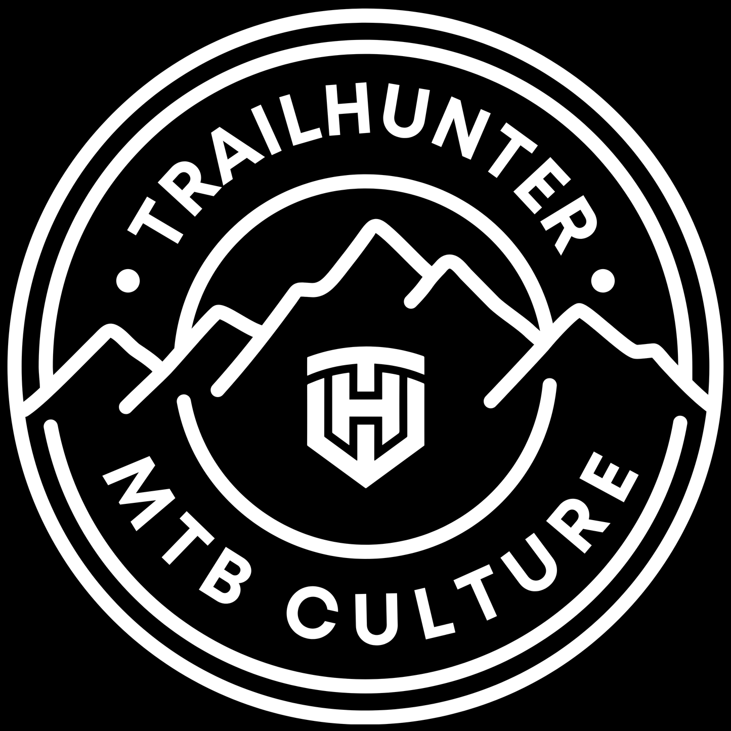 Trailhunter MTB Culture Sticker ,weiß auf schwarz . Camper- Van Kfz Dekor Aufkleber 