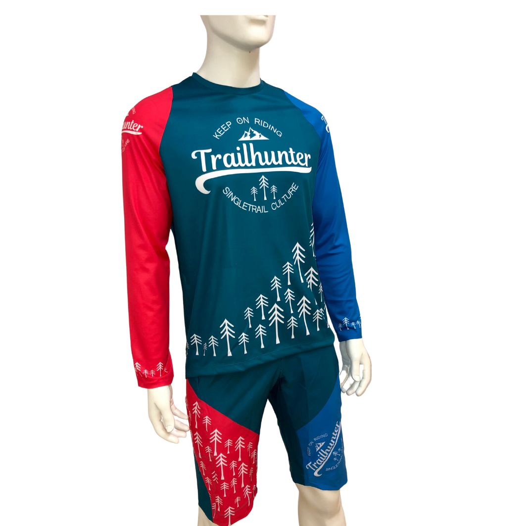 Trailhunter fahrradtrikot Mountainbike Bekleidung Trikot bunt blau rot 