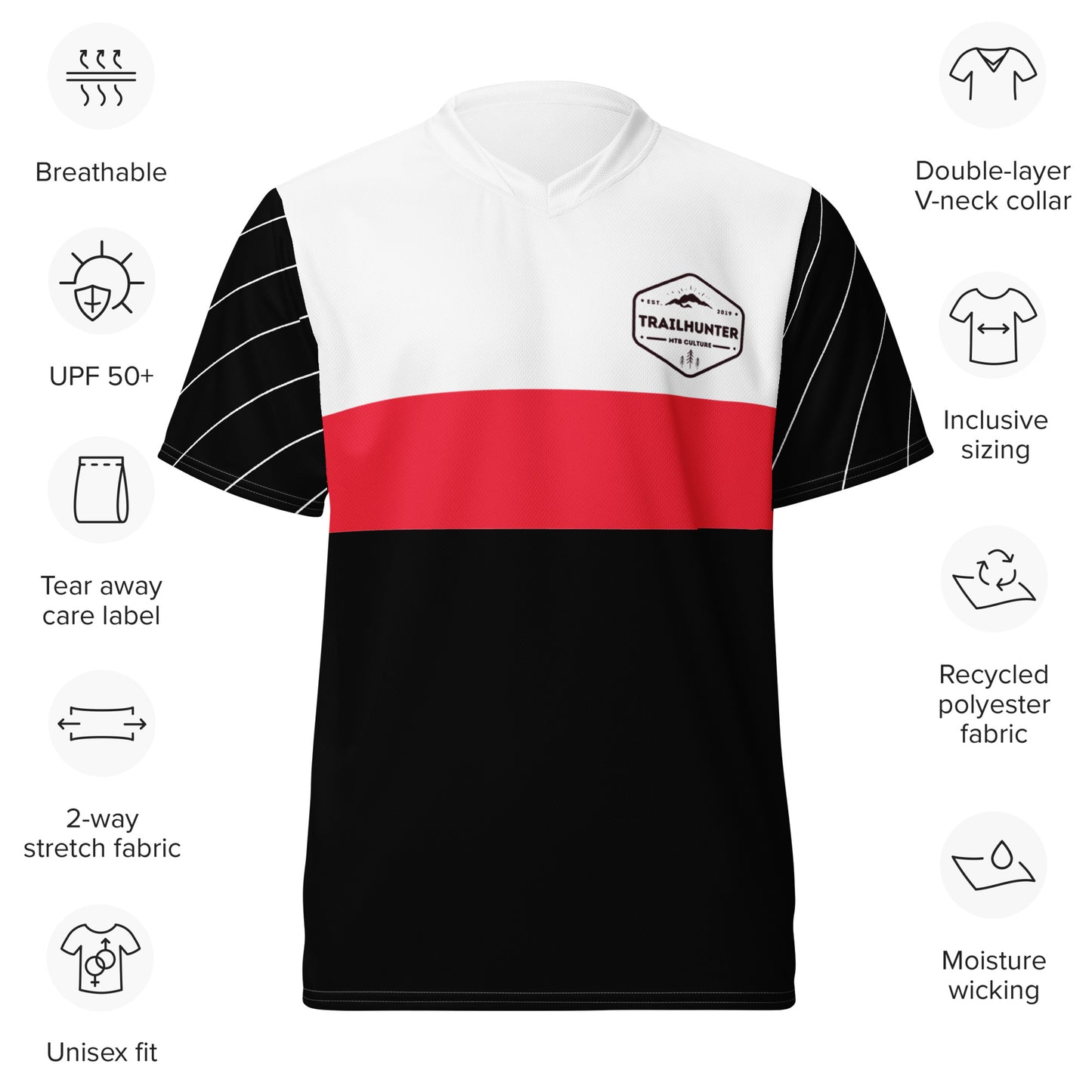 Trailhunter MTB Downhill Enduro Jersey , black white red